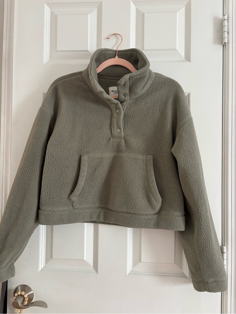 Abercrombie and Fitch Cripped Olive Green Sherpa Snap Pullover